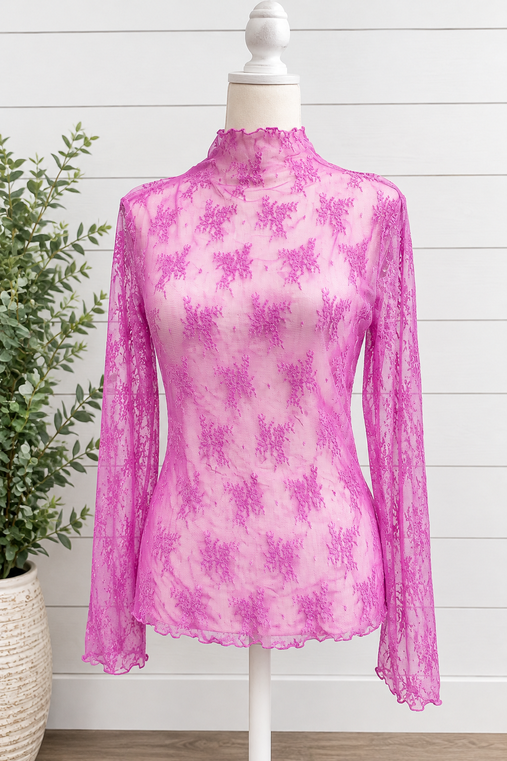 Lace Mesh Long Sleeve Shirt