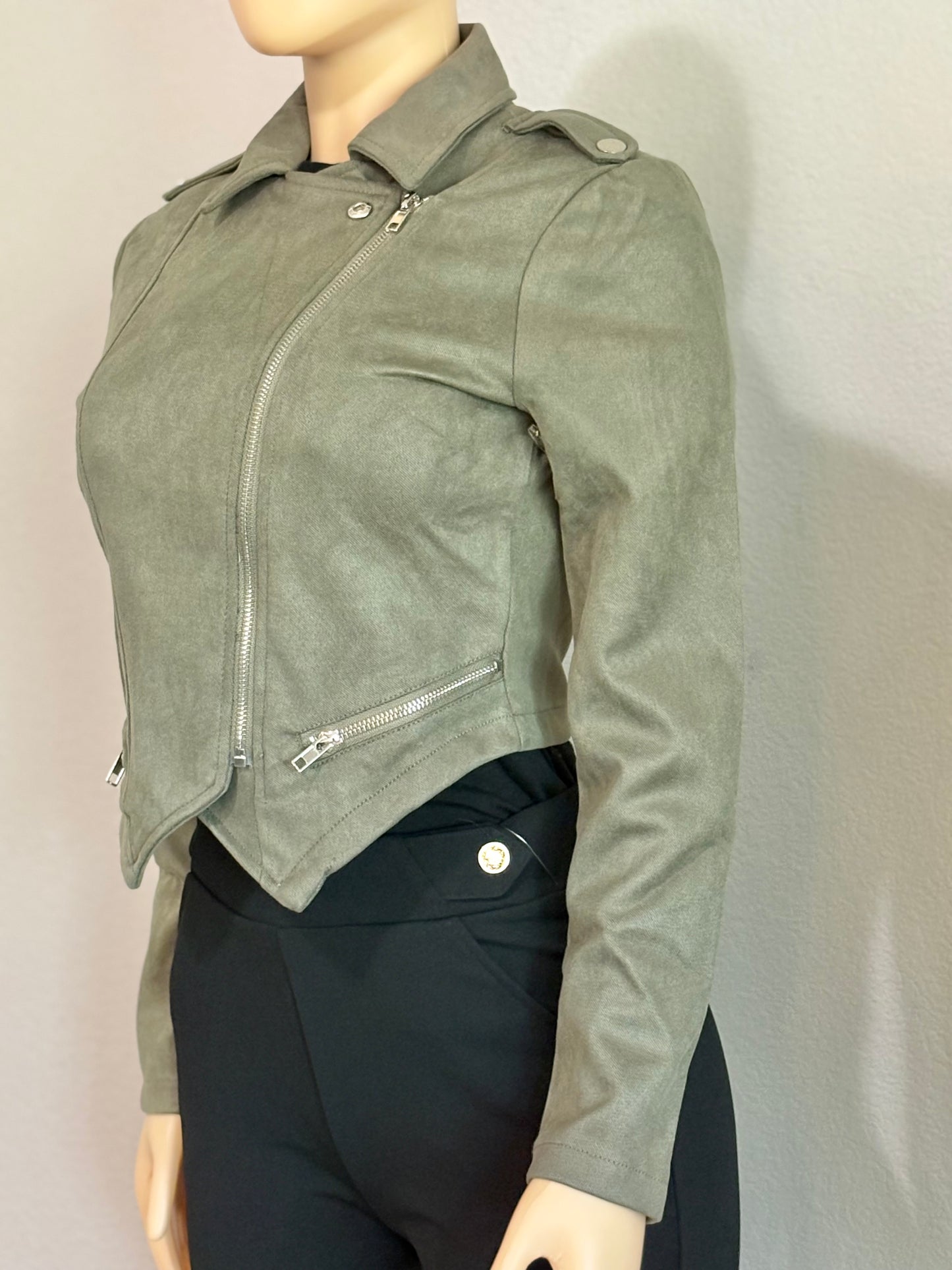 Suade Biker Jacket Olive