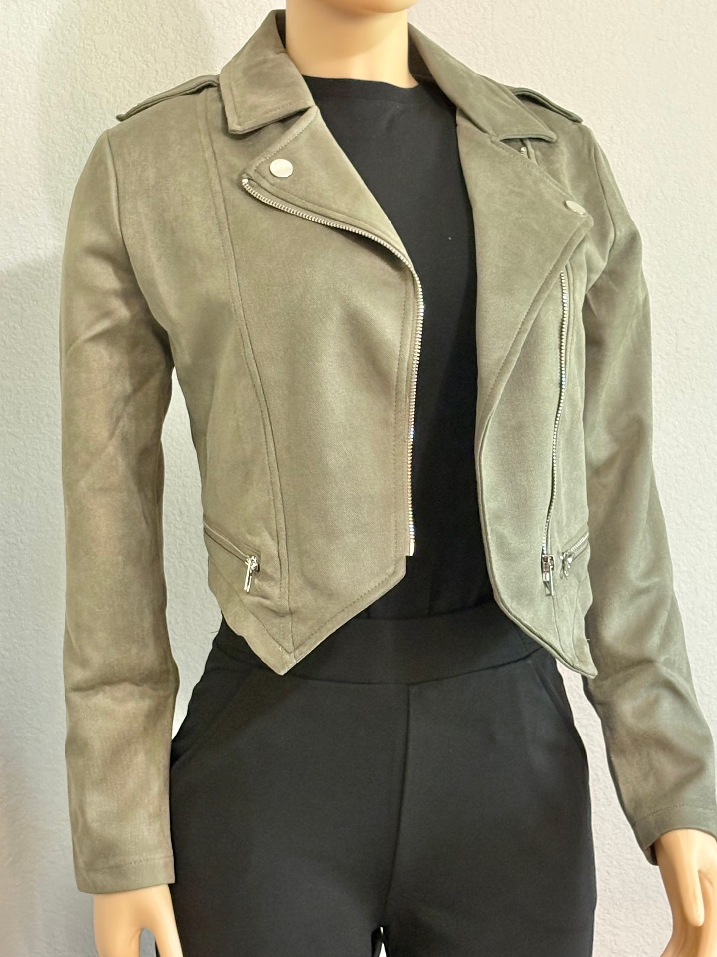 Suade Biker Jacket Olive