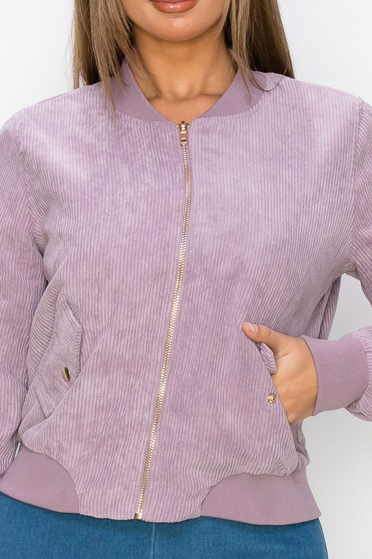 Lavendar Corduroy Bomber Jacket