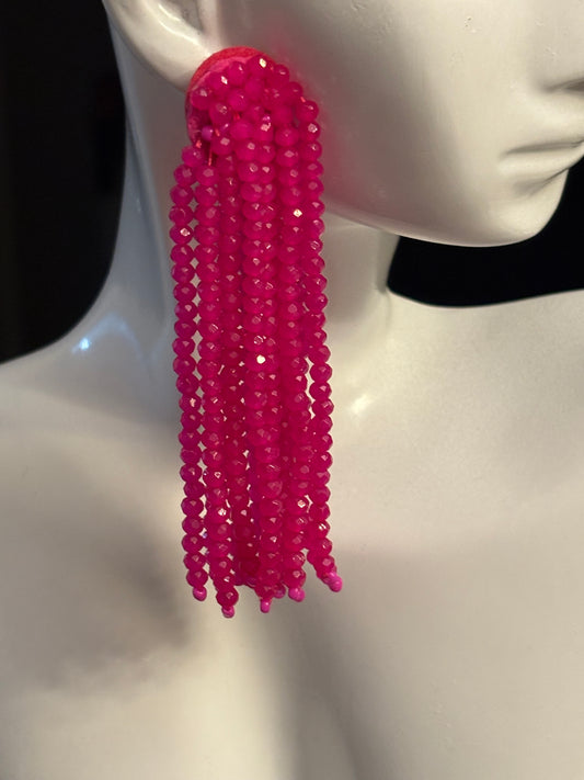 Hot Pink Tassle Earrings