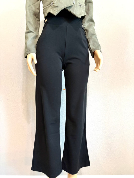Black Side Button Slacks