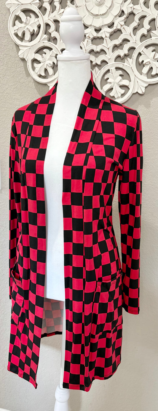 Red and Black Checkered Cardigan