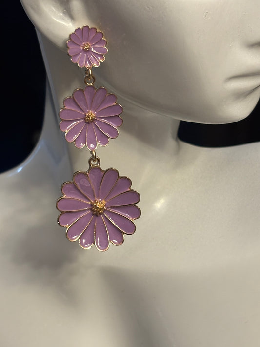 Triple Purple Daisy Earring