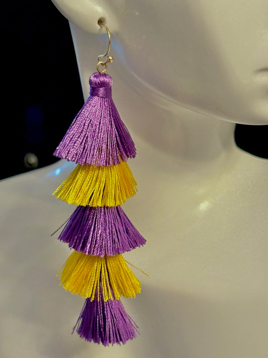 Elegant Purple and Gold Tassle Earrings