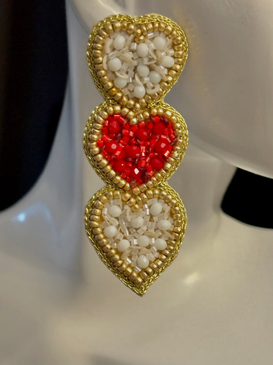 Adorable Seed Bead Dangle Heart Earrings